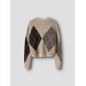LMTD pige - Leaveharlekin kort strik cardigan - Peyote / Chocolate Chip
