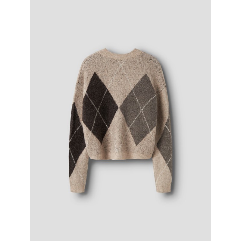LMTD pige - Leaveharlekin kort strik cardigan - Peyote / Chocolate Chip