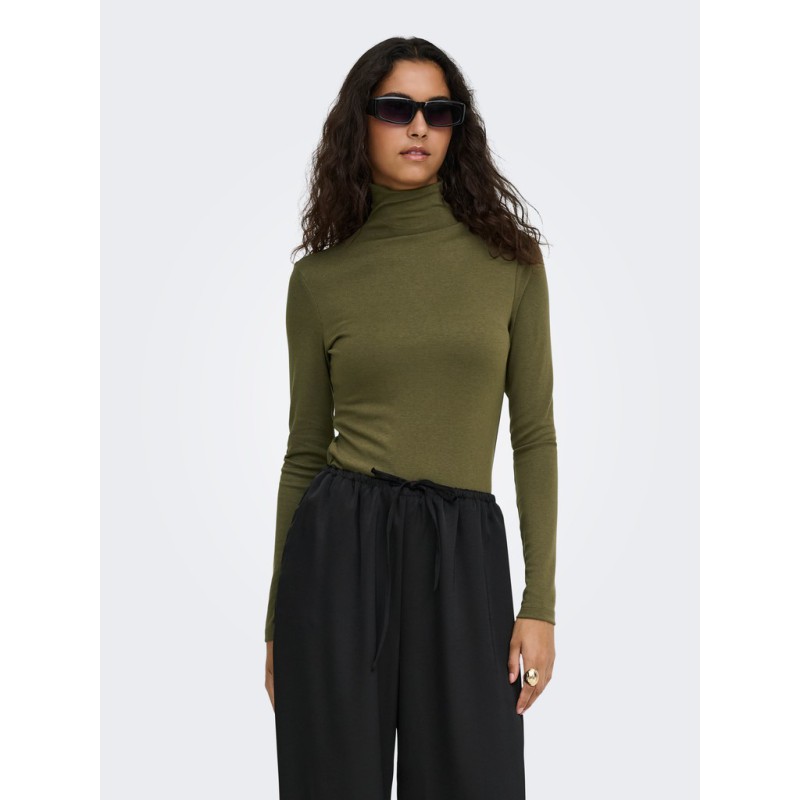 JDY Tallis langærmet højhalset bluse - Dark Olive