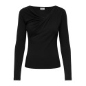 JDY Irena langærmet vandfald bluse - Black