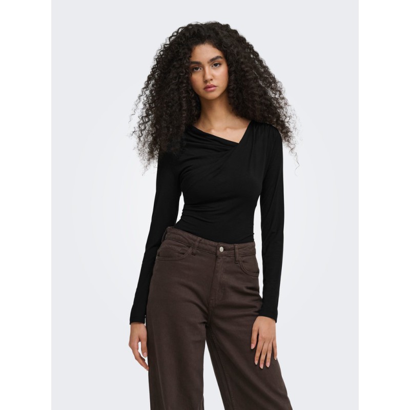 JDY Irena langærmet vandfald bluse - Black