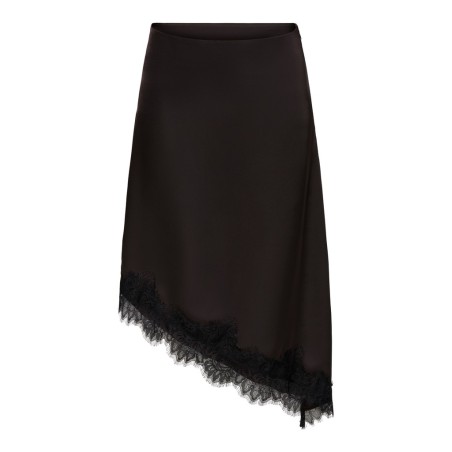 JDY Denise højtaljet blonde nederdel -  Chocolate Plum / Sort blonde