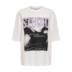 JDY Pisa kortærmet oversize print T-shirt - Cloud Dancer: STUDIO