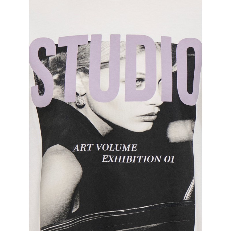 JDY Pisa kortærmet oversize print T-shirt - Cloud Dancer: STUDIO