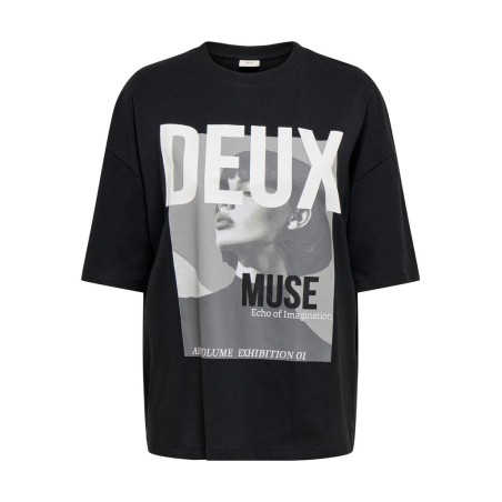 JDY Pisa kortærmet oversize print T-shirt - Black / Deux
