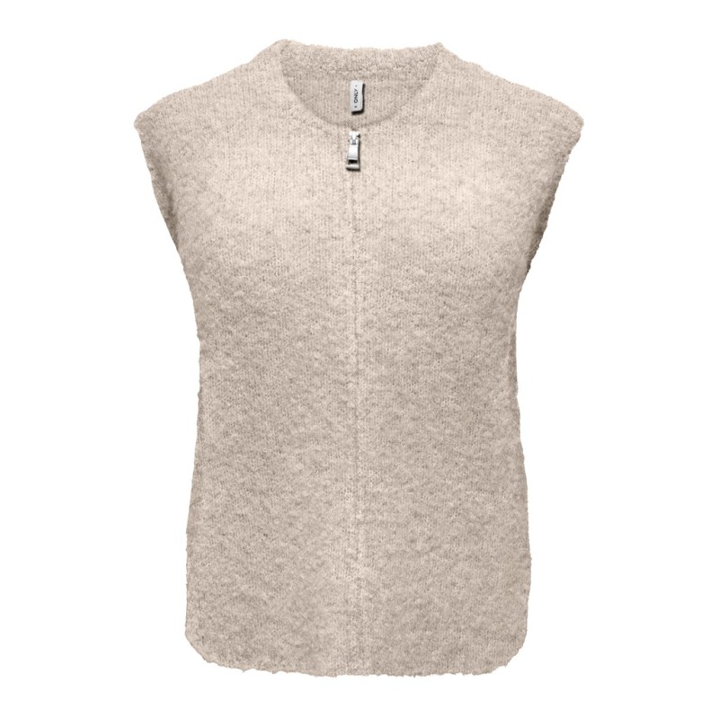 ONLY Bouble lynlås strik vest - Peyote / Silver