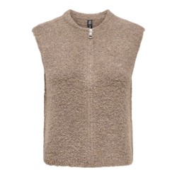 ONLY Bouble lynlås strik vest - Bracken / Silver