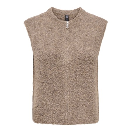 ONLY Bouble lynlås strik vest - Bracken / Silver