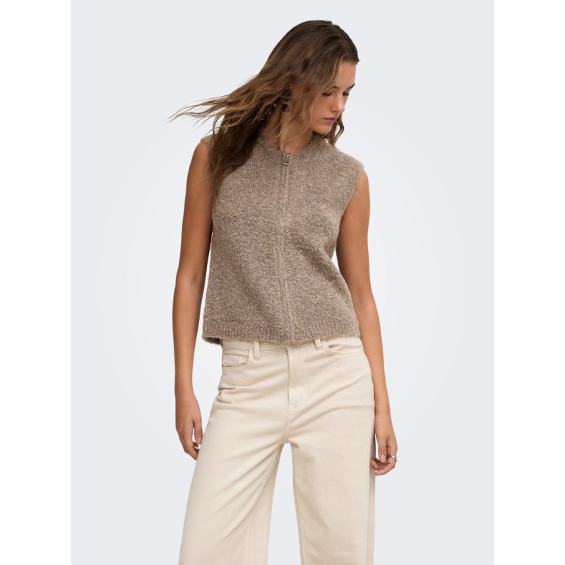 ONLY Bouble lynlås strik vest - Bracken / Silver