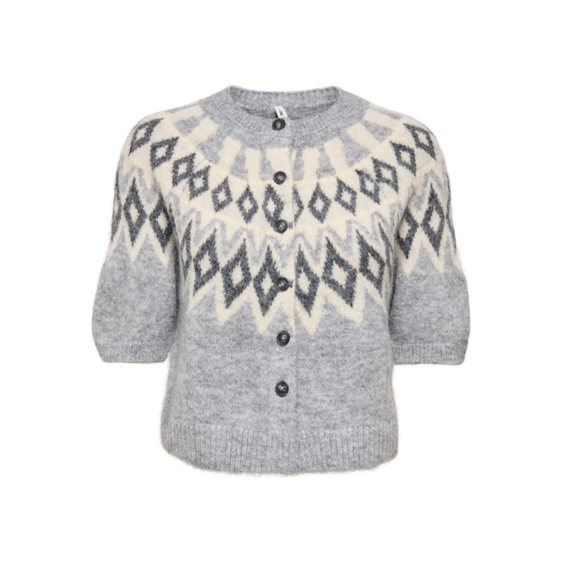 ONLY Reykja kortærmet strik cardigan - Light Grey Melange / Fair Isle / Birch Mel