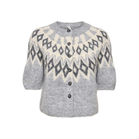 ONLY Reykja kortærmet strik cardigan - Light Grey Melange / Fair Isle / Birch Mel