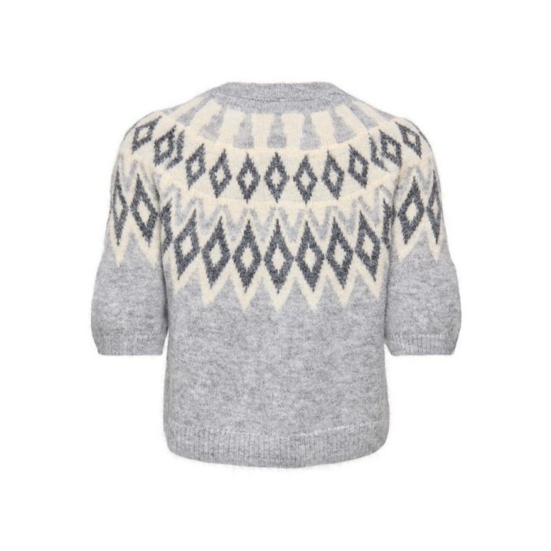 ONLY Reykja kortærmet strik cardigan - Light Grey Melange / Fair Isle / Birch Mel