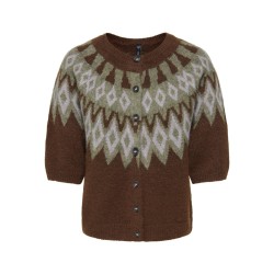 ONLY Reykja kortærmet strik cardigan - Coffee Bean / Fair Isle / Smokey