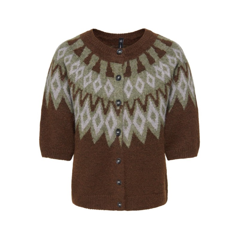 ONLY Reykja kortærmet strik cardigan - Coffee Bean / Fair Isle / Smokey
