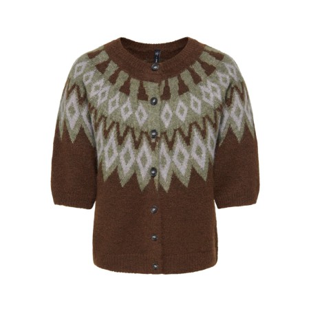 ONLY Reykja kortærmet strik cardigan - Coffee Bean / Fair Isle / Smokey