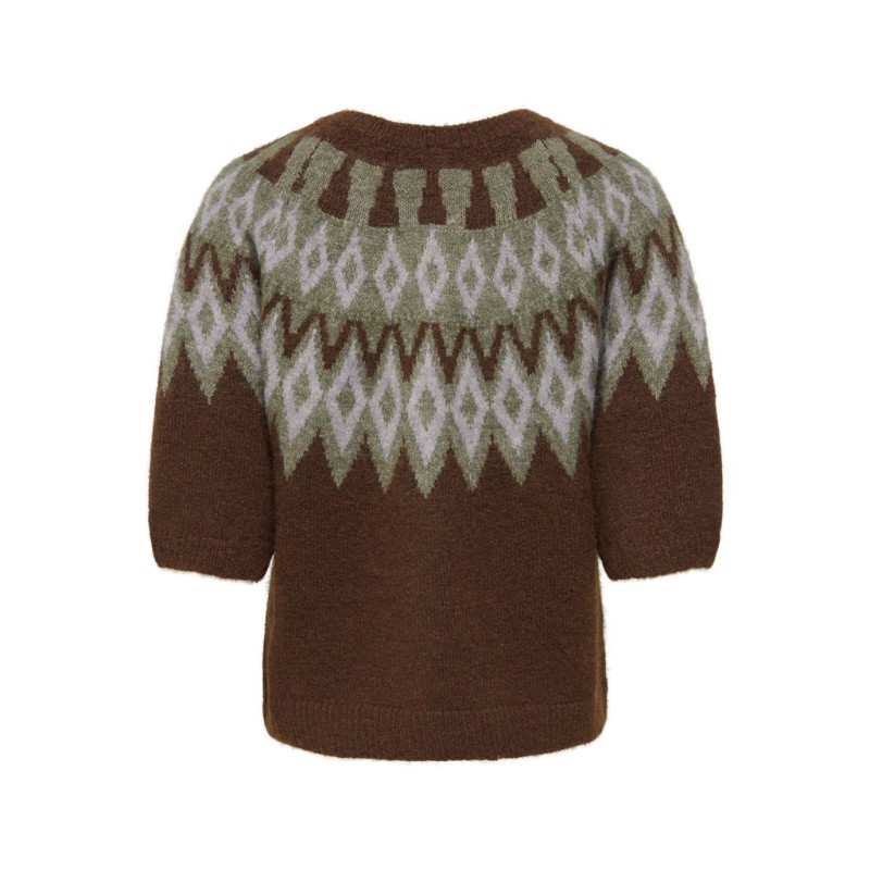 ONLY Reykja kortærmet strik cardigan - Coffee Bean / Fair Isle / Smokey