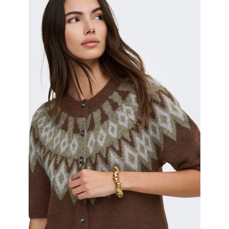 ONLY Reykja kortærmet strik cardigan - Coffee Bean / Fair Isle / Smokey