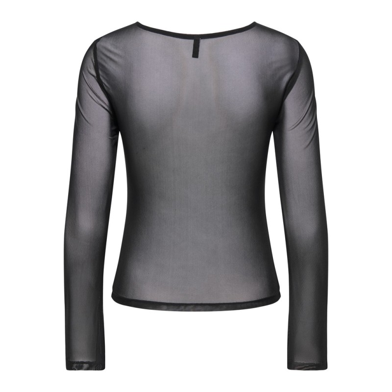 ONLY Nox langærmet boatneck mesh bluse - Black