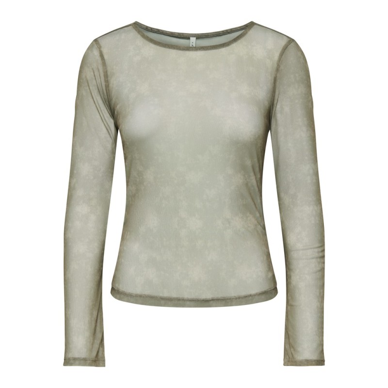 ONLY Nox langærmet boatneck mesh bluse - Walnut / Camouflage