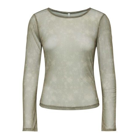 ONLY Nox langærmet boatneck mesh bluse - Walnut / Camouflage