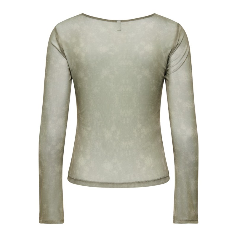 ONLY Nox langærmet boatneck mesh bluse - Walnut / Camouflage