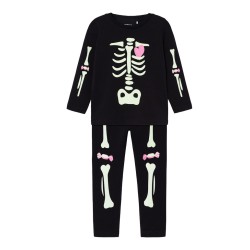 NAME IT MINI Halloween Skelet Sæt - Sort / Pink