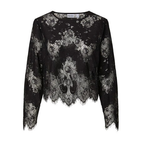 PIECES Norinne langærmet blonde bluse - Black