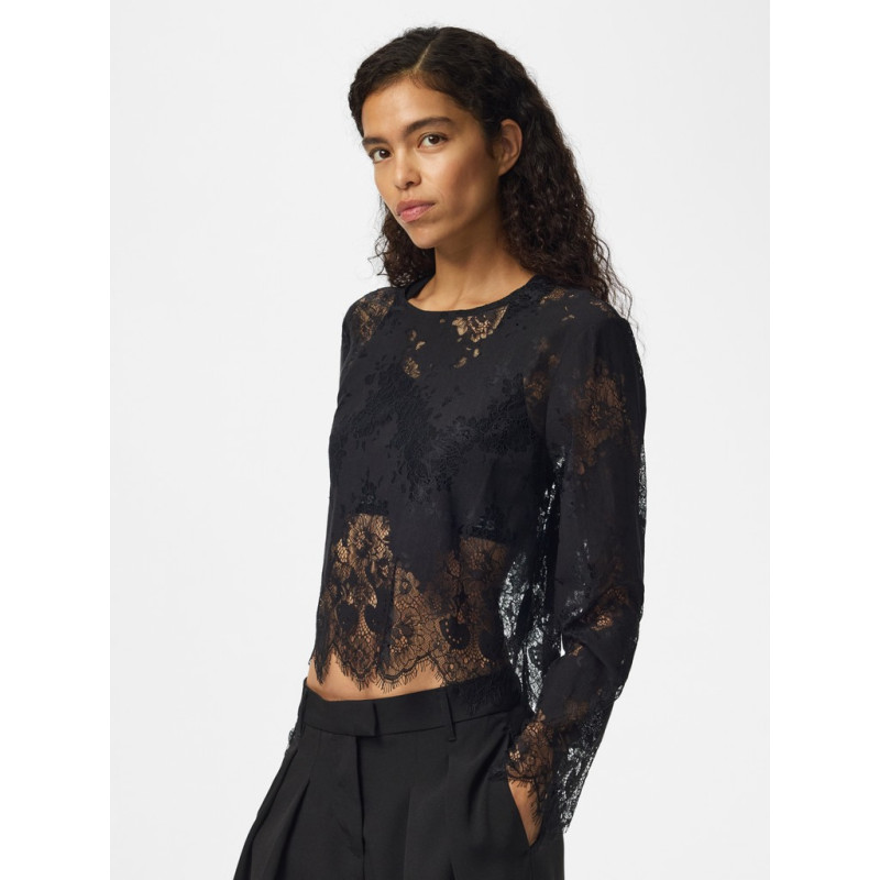 PIECES Norinne langærmet blonde bluse - Black