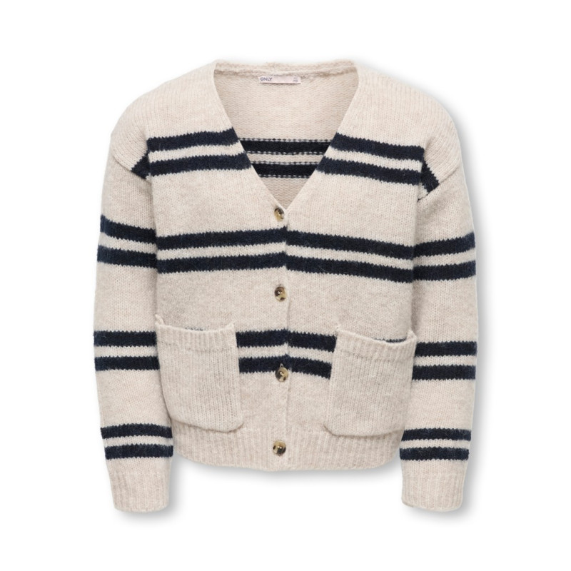 KIDS ONLY Sophie v-neck strikcardigan - Pumice Stone