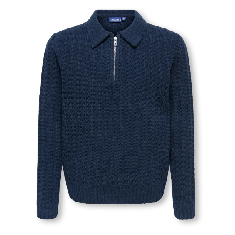 ONLY & SONS JUNIOR Emil zip strikpolo - Dark Sapphire