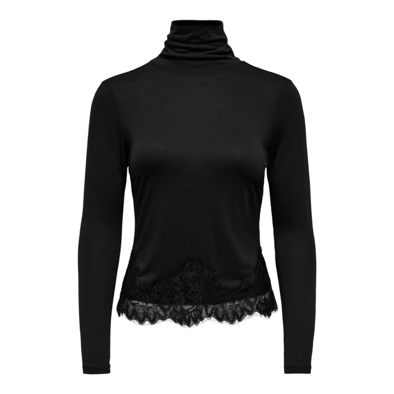 JDY Sara rollneck lace bluse - Black