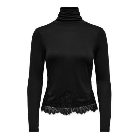 JDY Sara rollneck lace bluse - Black