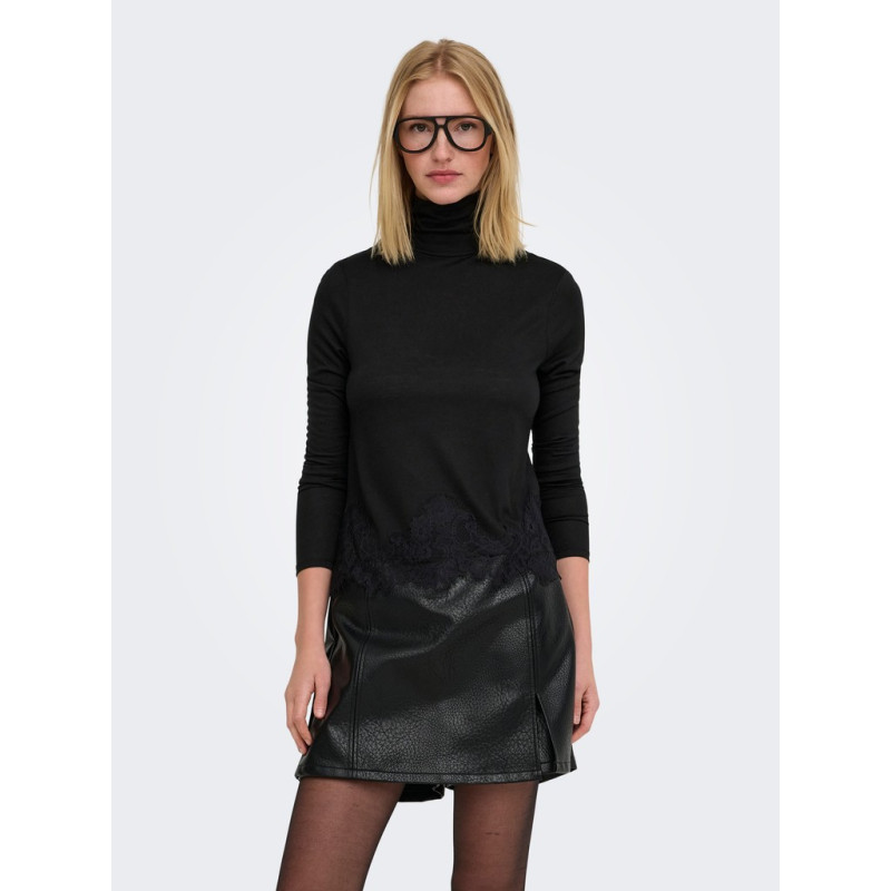 JDY Sara rollneck lace bluse - Black