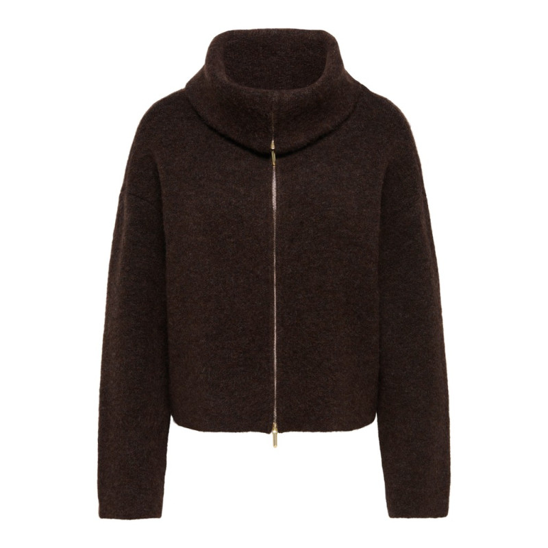 JDY Zelina 2 way zip strikcardigan - Chocolate Torte