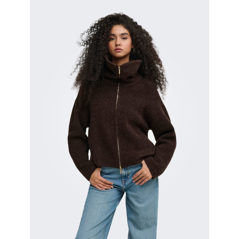 JDY Zelina 2 way zip strikcardigan - Chocolate Torte