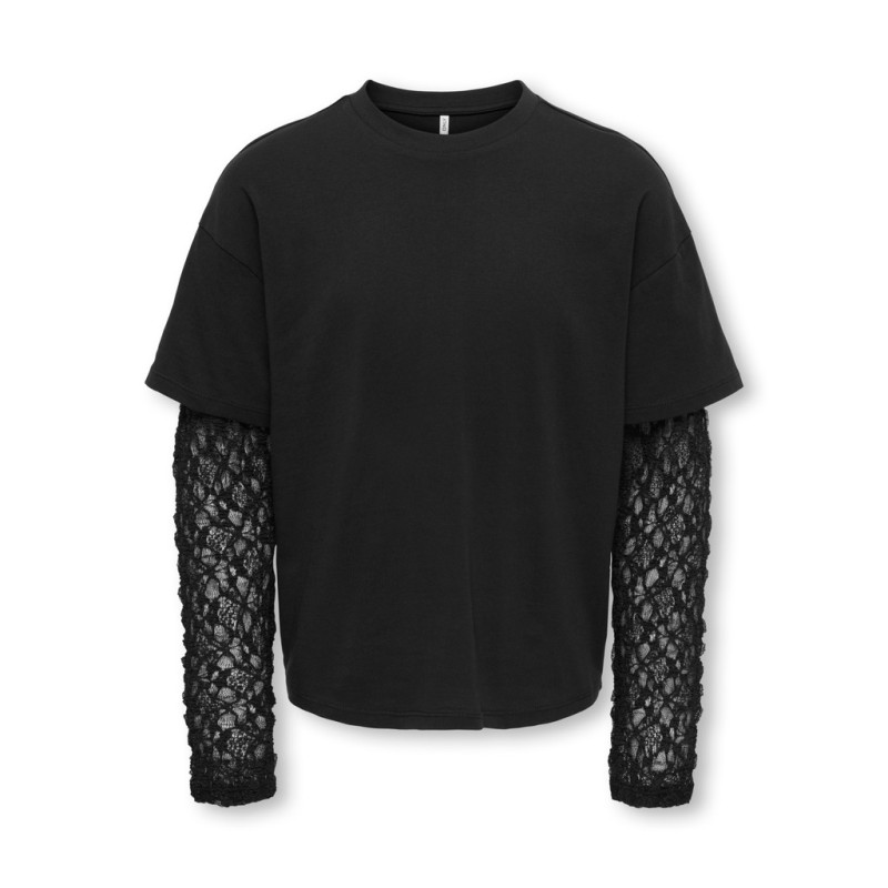 KIDS ONLY Lia lace sleeve langærmet T-shirt - Black