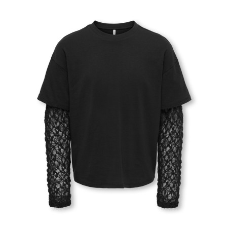 KIDS ONLY Lia lace sleeve langærmet T-shirt - Black