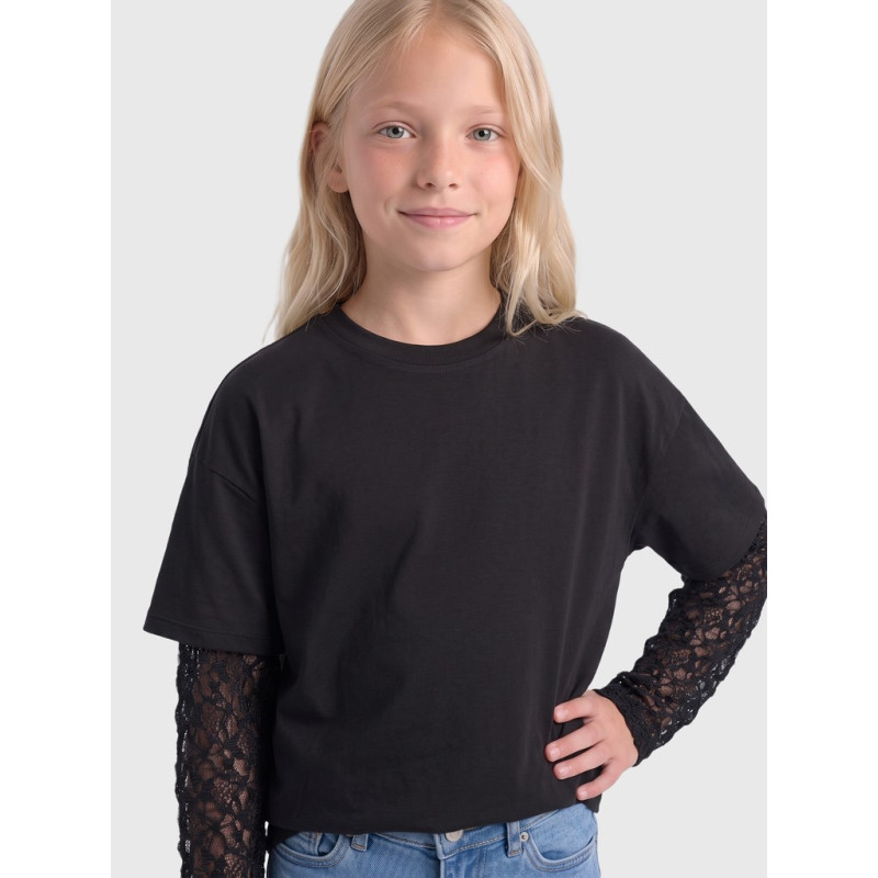 KIDS ONLY Lia lace sleeve langærmet T-shirt - Black