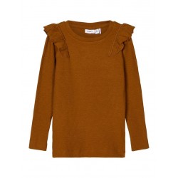 NAME IT Mini Naija langærmet rib bluse - Monks Robe