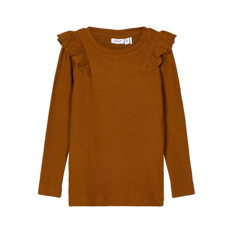 NAME IT Mini Naija langærmet rib bluse - Monks Robe