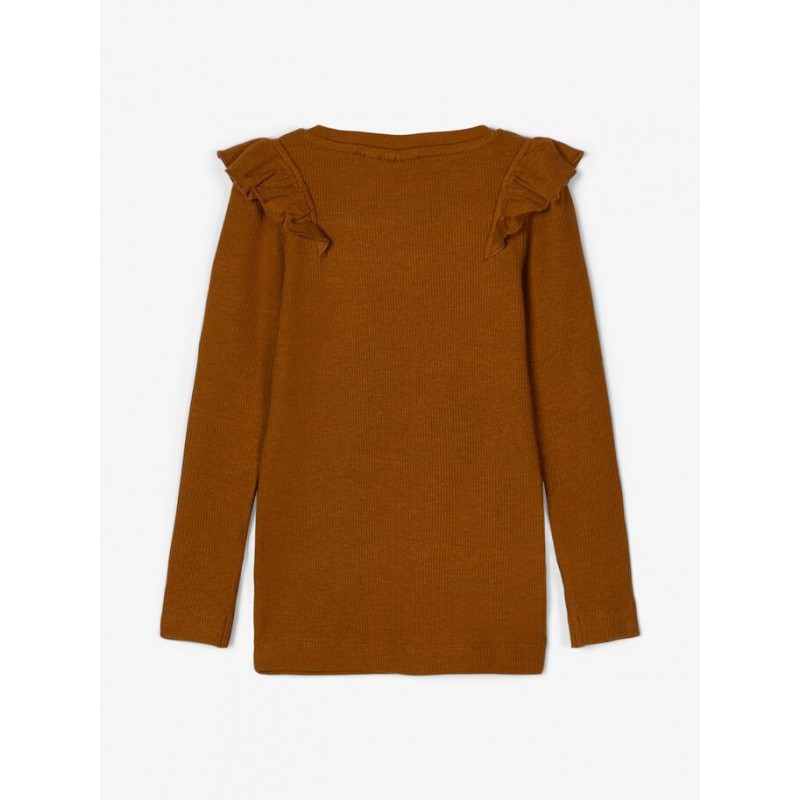 NAME IT Mini Naija langærmet rib bluse - Monks Robe