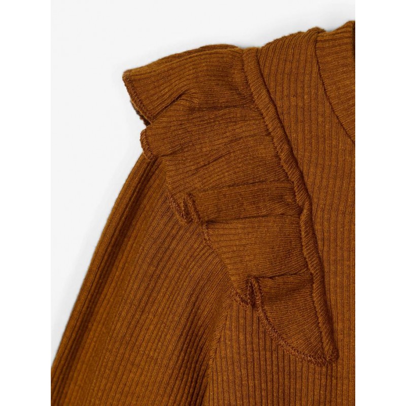 NAME IT Mini Naija langærmet rib bluse - Monks Robe