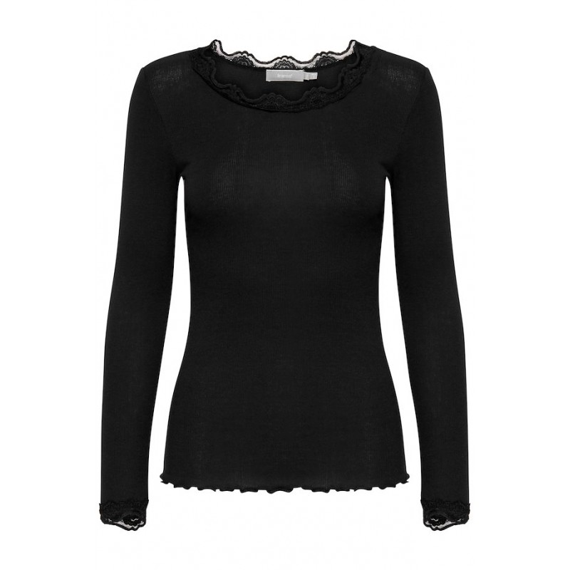 Fransa Zamond langærmet T-shirt med blonde kant - Sort