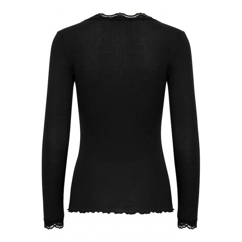 Fransa Zamond langærmet T-shirt med blonde kant - Sort