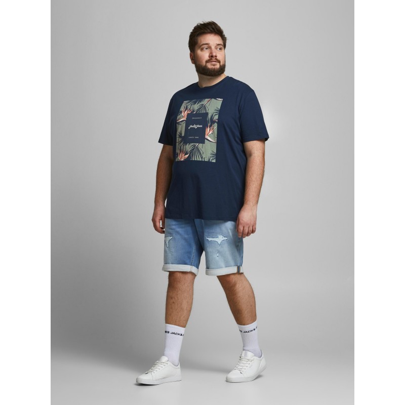 JACK & JONES PLUS FLORALL PRINT T-SHIRT -  Navy Blazer