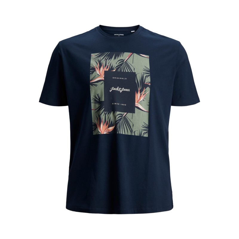 JACK & JONES PLUS FLORALL PRINT T-SHIRT -  Navy Blazer