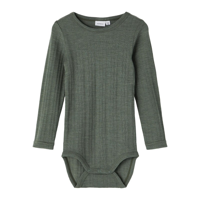 NAME IT MINI merionuld langærmet bodystocking - Duck Green
