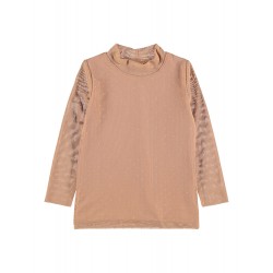 Name It Mini Bluse Mesh Rullekrave - Cafe Au Lait