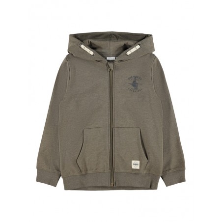 NAME IT KIDS NNATOM L/S SWEAT CARD W. HOOD - STONE GRAY