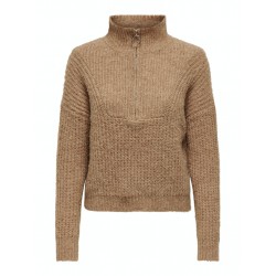 ONLY Emily Strik Zip Pullover - Camel